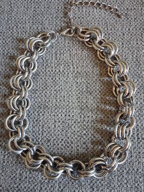 Sterling-Effect Silver Chainmaille Statement Necklace